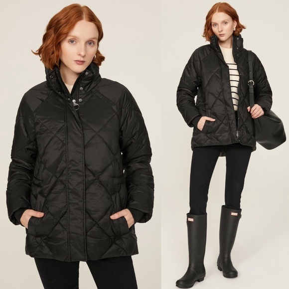 NWT BARBOUR Hoxa Diamond Quilted High Neck Drawcord Waist Slim Puffer Coat 2X - Picture 1 of 9